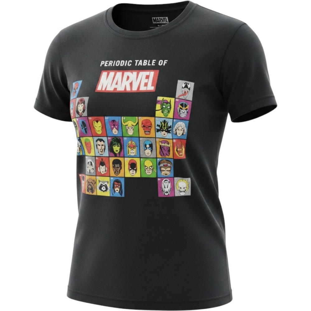 Marvel Periodic Table Of Characters Graphic T-Shirt Black Cotton Mens Small S